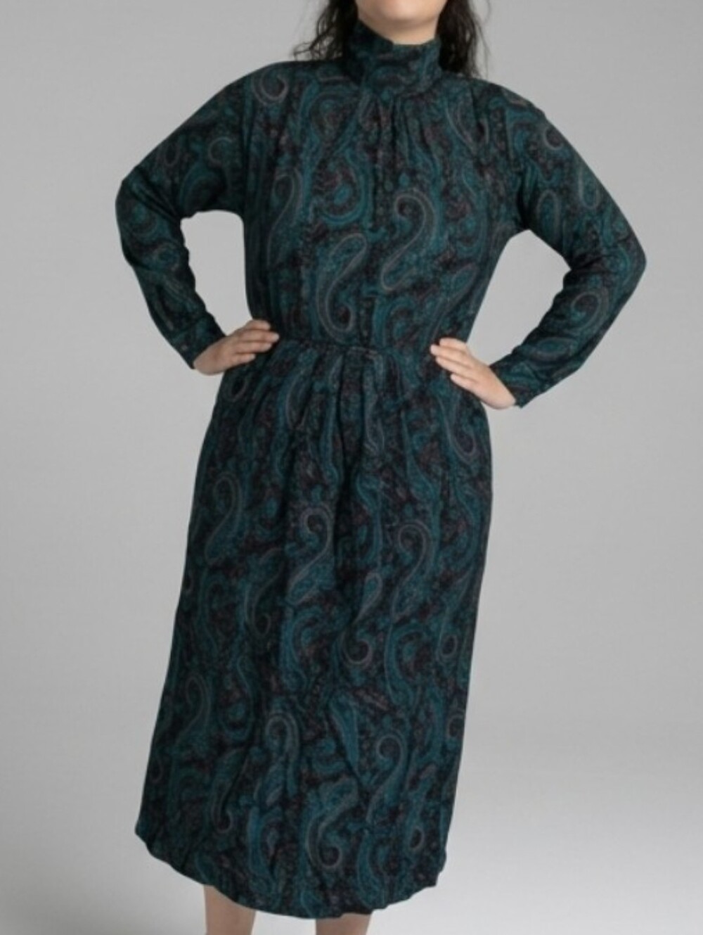 Vintage Jos. A. Bank Paisley Long-Sleeve Midi Dress